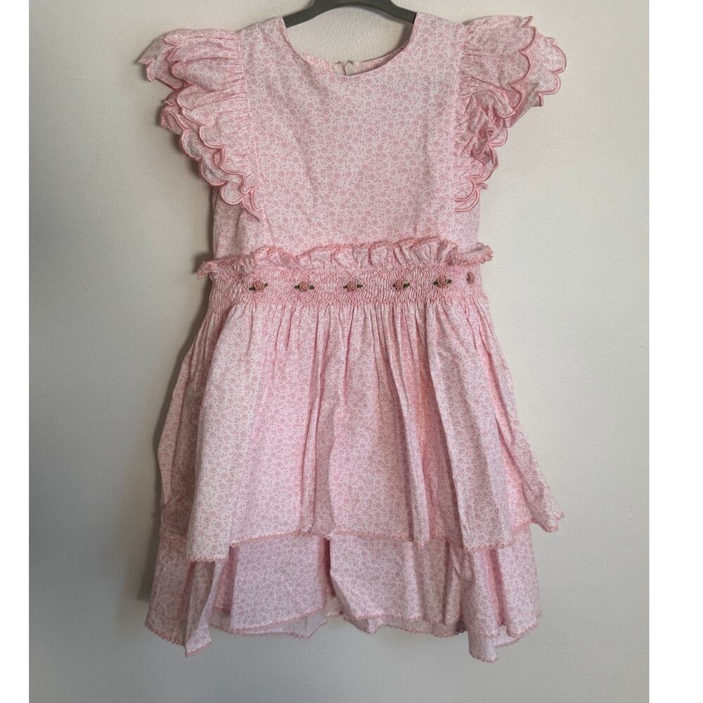Bleu Stitchy Fish Smocked Pink Ruffle Sleeve dress size 5